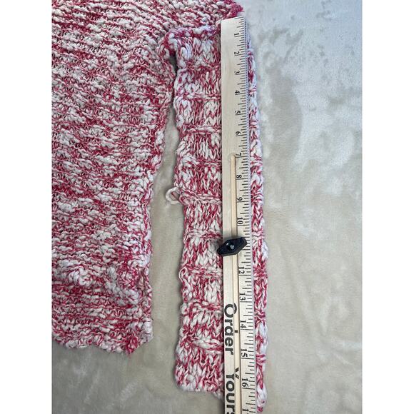 Free People Womans Stretchy Red & Cream V Neck Knit Sweater Top M - Picture 7 of 11